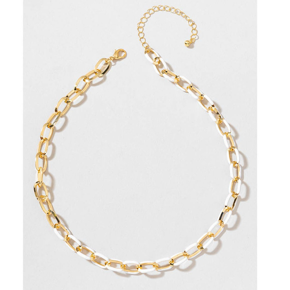 Francesca's Ellie Enamel Chain Link Choker Necklace Gold White - Picture 1 of 5